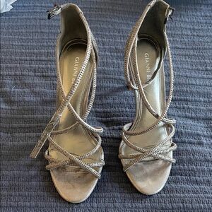 Gianni Bini Metallic Strappy Heels with silver stones size 8M. Gently used